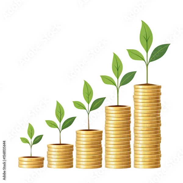Fototapeta golden coins with financial growth isolated on transparent background