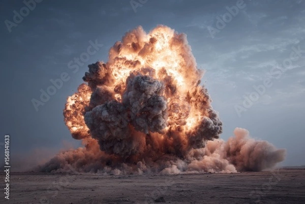 Fototapeta Intense fireball explosion unleashing swirling smoke clouds for dramatic action-packed scenes in cinematic storytelling