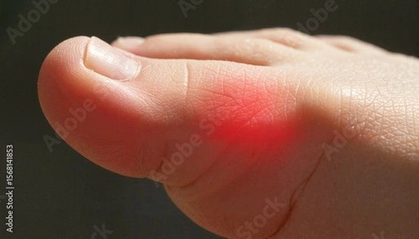 Fototapeta Swollen and red toe on foot in natural light setting  