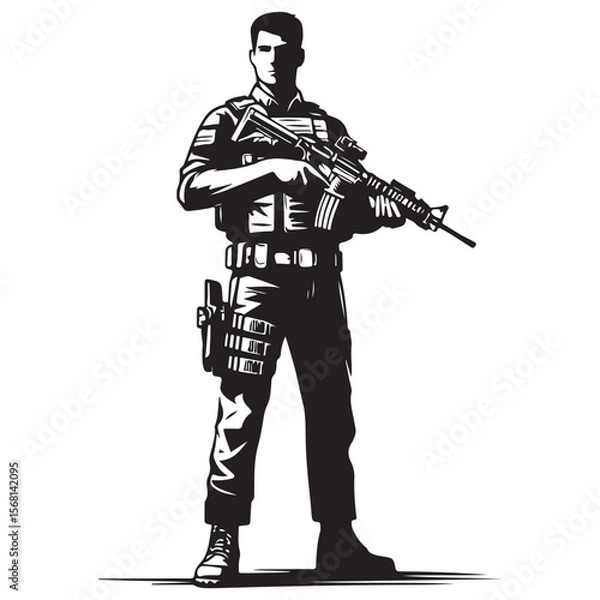 Fototapeta Man in military uniform holding a gun image vector