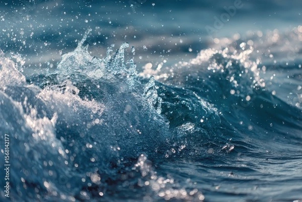 Fototapeta Refreshing splashes of vibrant blue water in dynamic waves for nature lovers and aquatic enthusiasts