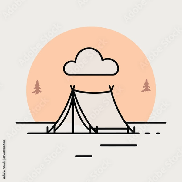 Obraz A minimalist tent illustration under a cloudy sky