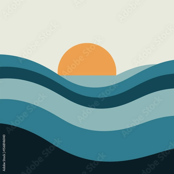 Obraz Abstract waves meet the setting sun