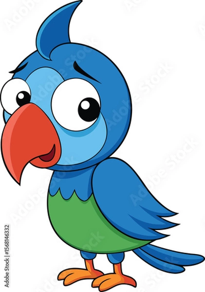 Fototapeta Sad Crying 3D Cartoon Parrot – Cute Bird Character Isolated on White Background