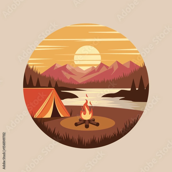 Obraz Camping by a lake at sunset