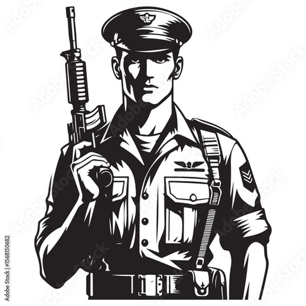 Fototapeta Man in military uniform holding a gun image vector