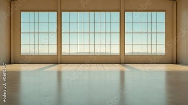 Obraz Expansive View: Industrial Space with Panoramic Windows