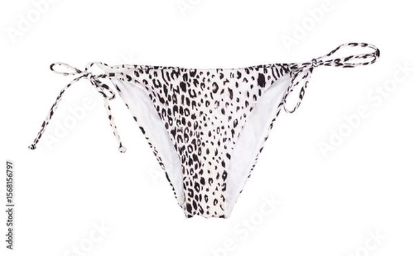 Fototapeta Stylish bikini bottoms with leopard print isolated on white background. Summer beach fashion.