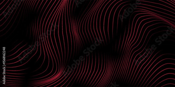 Obraz 3D red lines techno abstract background overlap layer on dark space with waves effect decoration.