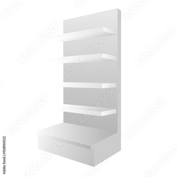 Obraz Retail shelf mockup with empty gondola model shelves without products. 3D illustration of shelves without background