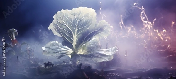 Fototapeta a light cabbage , coming out of the smoke,ai generative