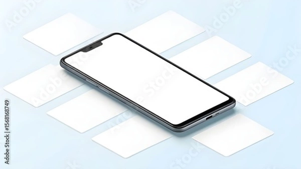 Obraz Sleek Smartphone Mockup  Modern Phone Design with Blank Cards for App Presentation and UI/UX Showcase