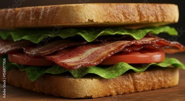 Fototapeta Crispy bacon, juicy tomato, and crisp lettuce layered between toasted bread slices (1)