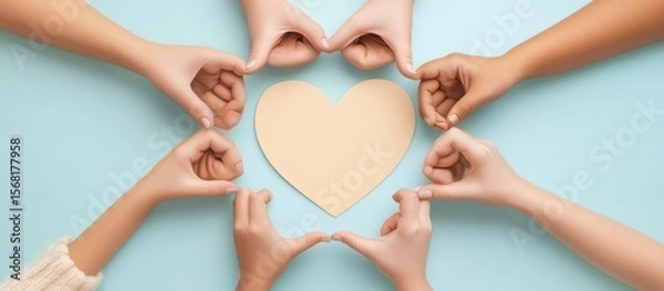 Fototapeta Diverse Hands Forming Heart Shape Symbolizing Unity, Love, and Collaboration