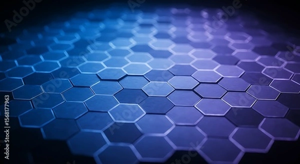 Fototapeta Abstract close-up of a hexagonal pattern with blue and purple gradient lighting, creating a futuristic and technological feel.