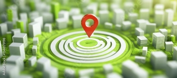 Fototapeta Conceptual Cityscape: Navigation Pinpointing Location in Urban Maze of Blocks