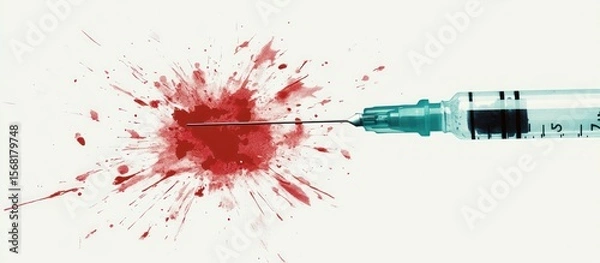 Fototapeta Abstract depiction of healthcare concerns with a syringe, blood, and sterile backdrop