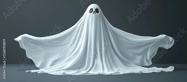 Fototapeta Ethereal apparition: A spectral figure shrouded in flowing white fabric