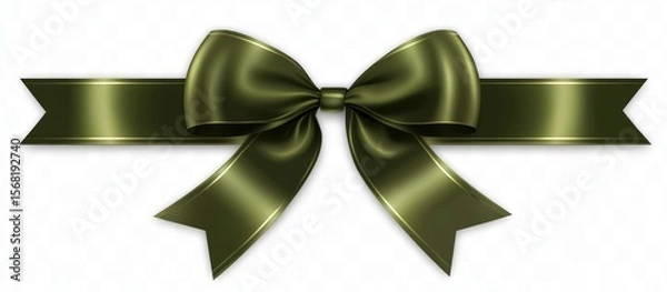 Fototapeta Olive-toned ribbon with a golden accent, against a blank backdrop, elegant and classic