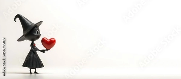 Fototapeta Enchanting witch character holding a heart, isolated against a bright backdrop