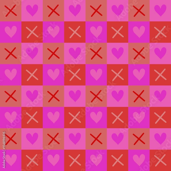 Fototapeta Colorful seamless checkered pattern background with hearts.