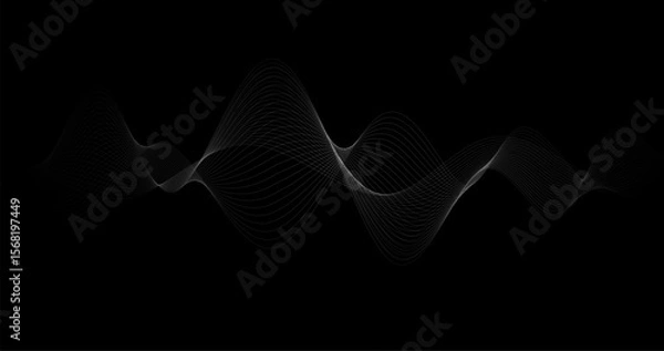 Fototapeta White Audio Frequency Waves Tracks Isolated on Black Background Telecommunication Technology Vector Concept