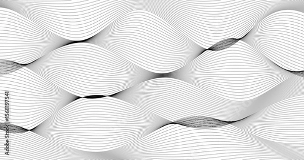 Fototapeta Black Abstract wavy lines Monochrome pattern on White Background Vector illustration Texture Design
