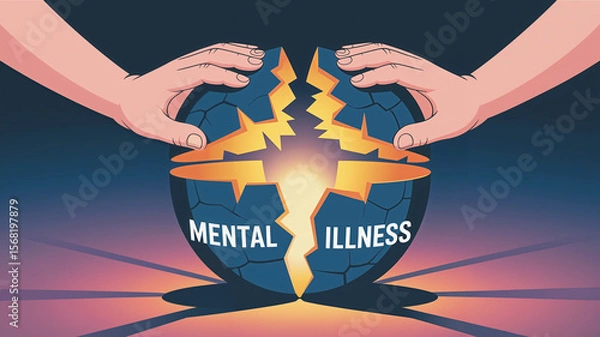 Fototapeta Hands pulling apart globe symbolizing mental illness concept  