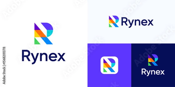 Fototapeta Letter R abstract geometric multicolored logo icon design vector illustration, Unique symbol initial alphabet sign with interrelated color colorful minimalist style for technology and brand identity