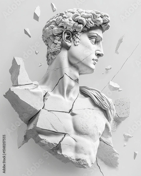 Obraz striking sculpture of male figure emerging from cracked stone, intricate details and powerful . artwork symbolizes strength and resilience