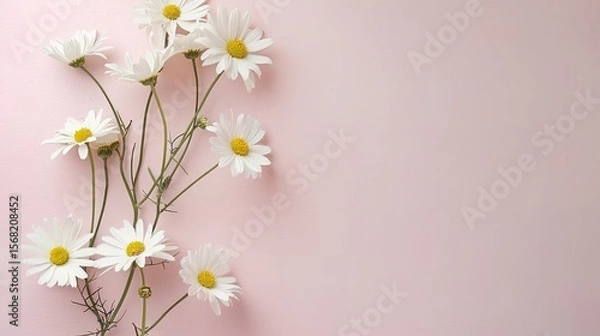 Obraz Minimalist White Daisy Chamomile on Pale Pink Background: Petal Contrast, Soft Aesthetic, and Floral Design Harmony