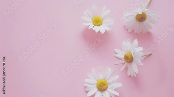 Obraz Minimalist White Daisy Chamomile on Pale Pink Background: Petal Contrast, Soft Aesthetic, and Floral Design Harmony