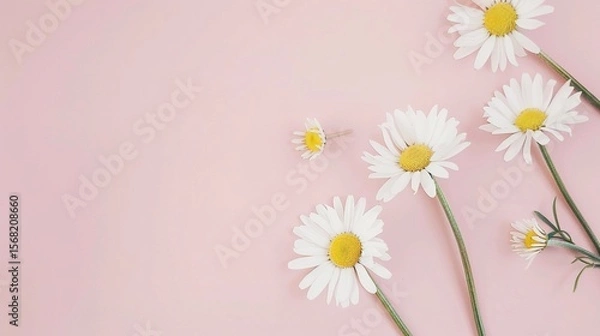 Obraz Minimalist White Daisy Chamomile on Pale Pink Background: Petal Contrast, Soft Aesthetic, and Floral Design Harmony