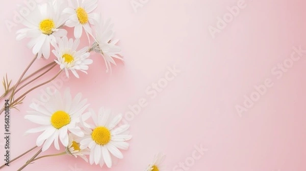 Obraz Minimalist White Daisy Chamomile on Pale Pink Background: Petal Contrast, Soft Aesthetic, and Floral Design Harmony