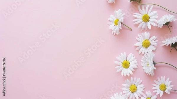 Obraz Minimalist White Daisy Chamomile on Pale Pink Background: Petal Contrast, Soft Aesthetic, and Floral Design Harmony