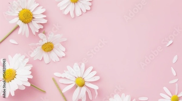 Obraz Minimalist White Daisy Chamomile on Pale Pink Background: Petal Contrast, Soft Aesthetic, and Floral Design Harmony