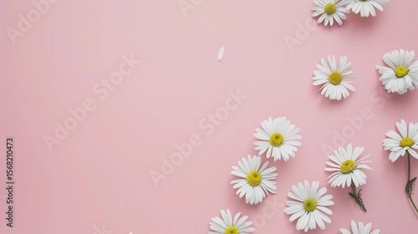 Obraz Minimalist White Daisy Chamomile on Pale Pink Background: Petal Contrast, Soft Aesthetic, and Floral Design Harmony