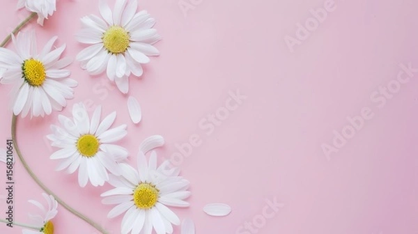 Obraz Minimalist White Daisy Chamomile on Pale Pink Background: Petal Contrast, Soft Aesthetic, and Floral Design Harmony