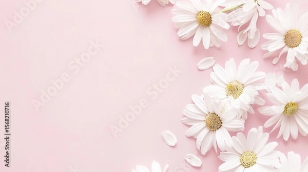 Obraz Minimalist White Daisy Chamomile on Pale Pink Background: Petal Contrast, Soft Aesthetic, and Floral Design Harmony