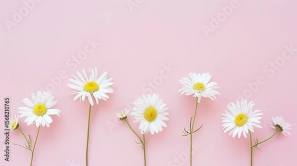 Obraz Minimalist White Daisy Chamomile on Pale Pink Background: Petal Contrast, Soft Aesthetic, and Floral Design Harmony