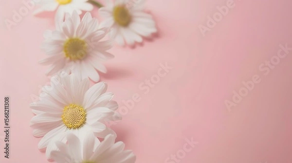 Obraz Minimalist White Daisy Chamomile on Pale Pink Background: Petal Contrast, Soft Aesthetic, and Floral Design Harmony