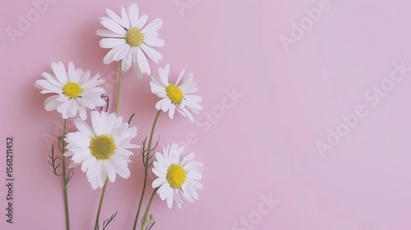 Obraz Minimalist White Daisy Chamomile on Pale Pink Background: Petal Contrast, Soft Aesthetic, and Floral Design Harmony