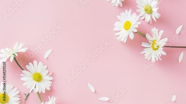 Obraz Minimalist White Daisy Chamomile on Pale Pink Background: Petal Contrast, Soft Aesthetic, and Floral Design Harmony