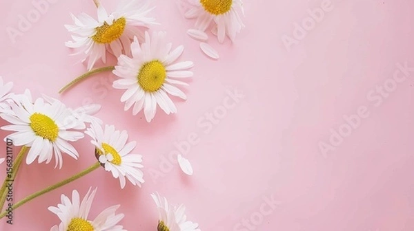 Obraz Minimalist White Daisy Chamomile on Pale Pink Background: Petal Contrast, Soft Aesthetic, and Floral Design Harmony