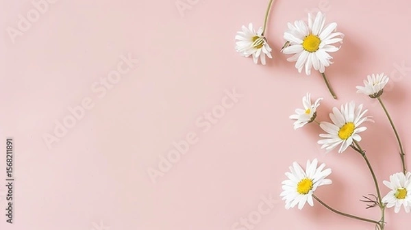 Obraz Minimalist White Daisy Chamomile on Pale Pink Background: Petal Contrast, Soft Aesthetic, and Floral Design Harmony