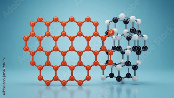Fototapeta Atom Structure Display: An intricate, colorful 3D illustration of atom structures, vividly rendered, showcasing scientific precision and the elegance of molecular composition.