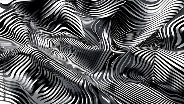 Fototapeta Op art moiré pattern in monochrome, high-contrast glossy vector background.