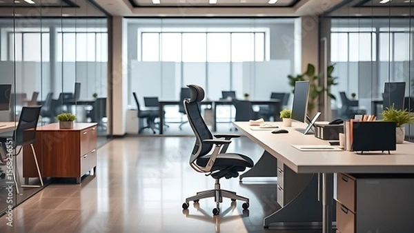 Obraz Contemporary ergonomic office workspace with glass partitions