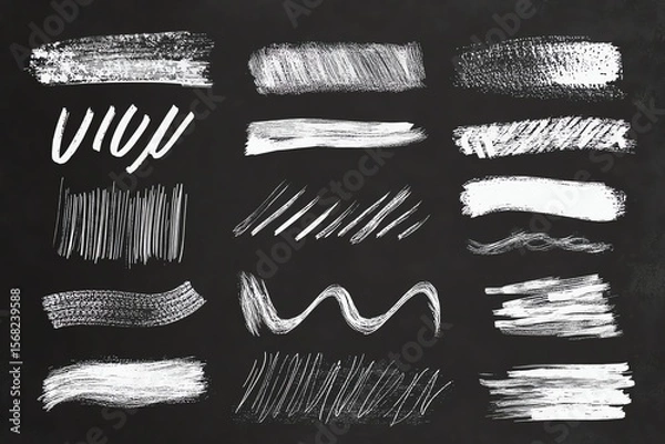 Fototapeta Collection of vector brush or chalk drawn strokes with greetings