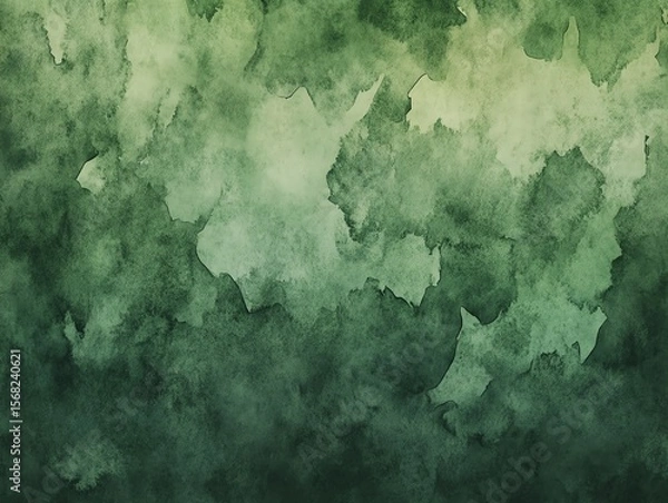 Fototapeta Dark green watercolor background Gradient fill Deepgreen hand drawn watercolour texture Nature, eco template Rough, uneven edges and rounded corners